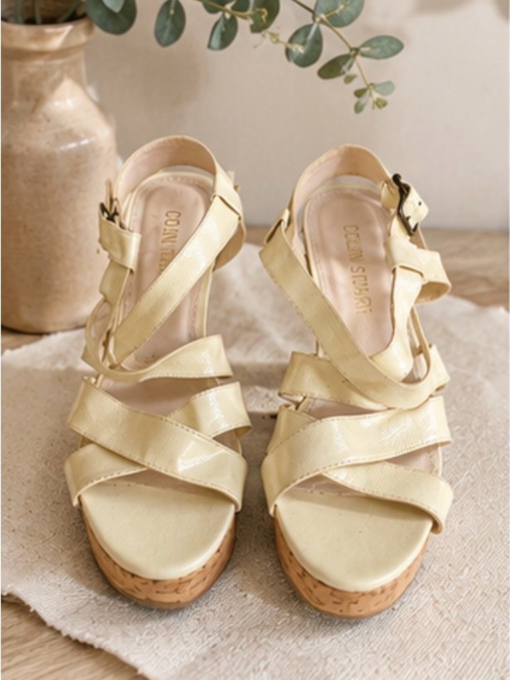 Colin Stuart Ivory Cork Wedge Sandals | Crisscross Strappy Platform| Size 10